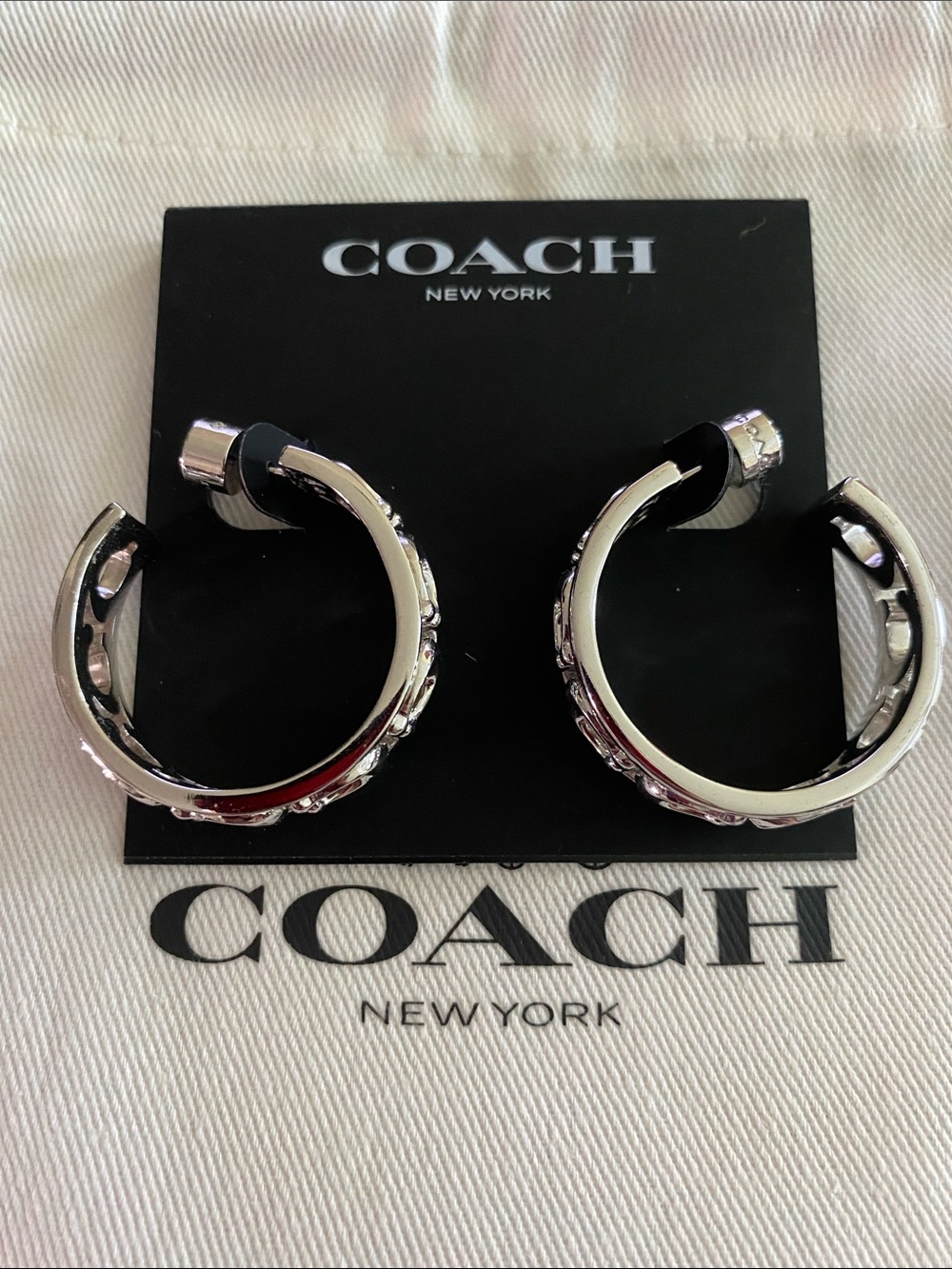 Coach Silver Hoop Earrings with Signature Cutouts